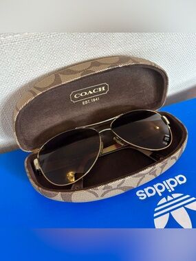 COACH HC7003 Kristina Aviator Sunglasses With Case Brown Tortoise Y2K